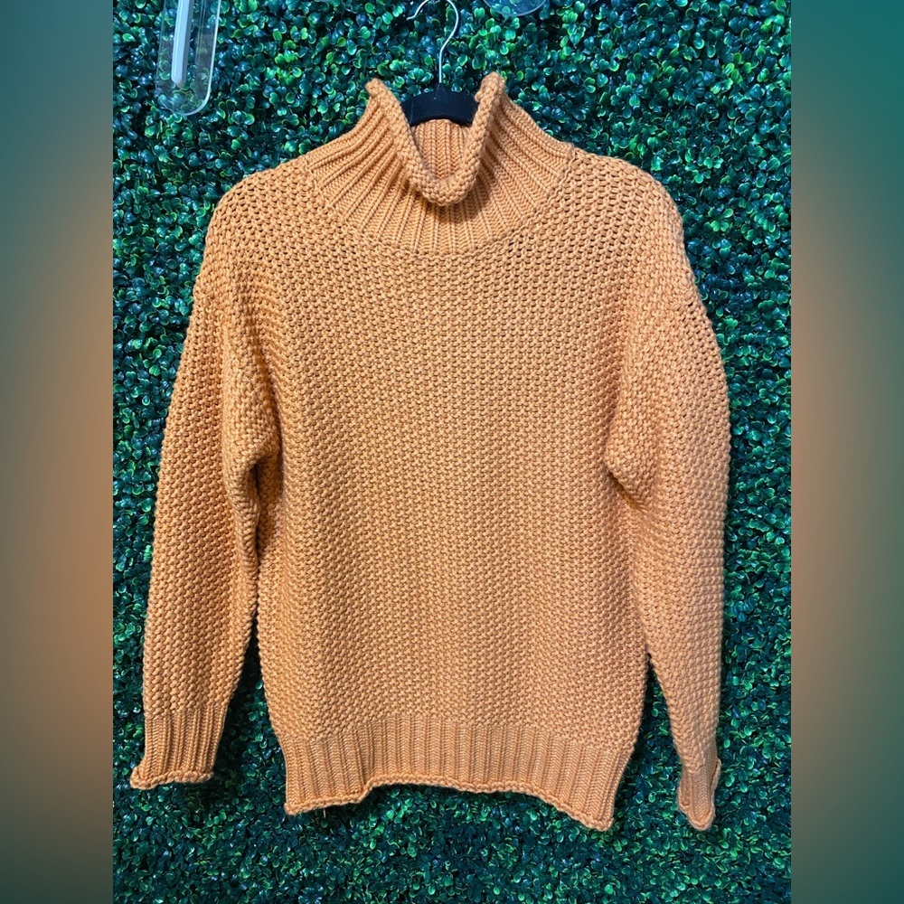 Molly Bracken Oversized Orange Textured Knit Mock Neck Sweater - Size S/M